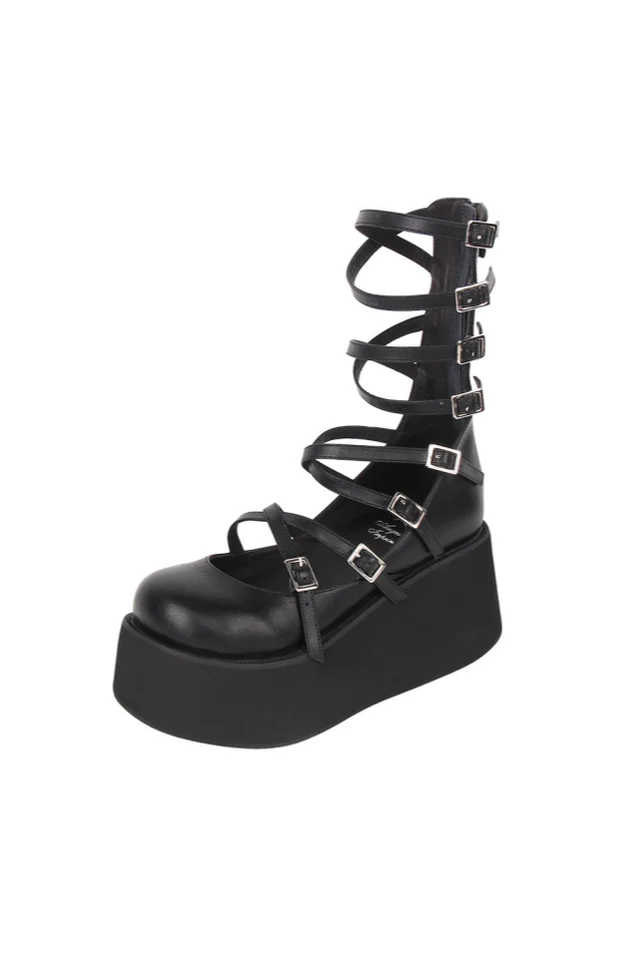 Angelic imprint - Punk Lolita High Platform Shoes With Calf-length Straps - Image 3