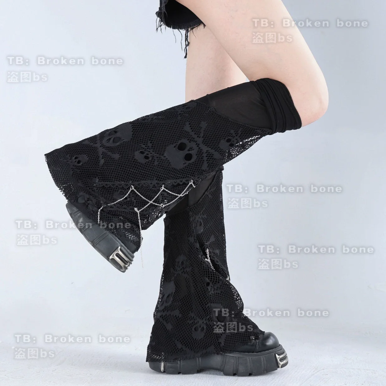 Punk Lolita Leg Sleeve Skull Gauze Leg Socks - Image 6