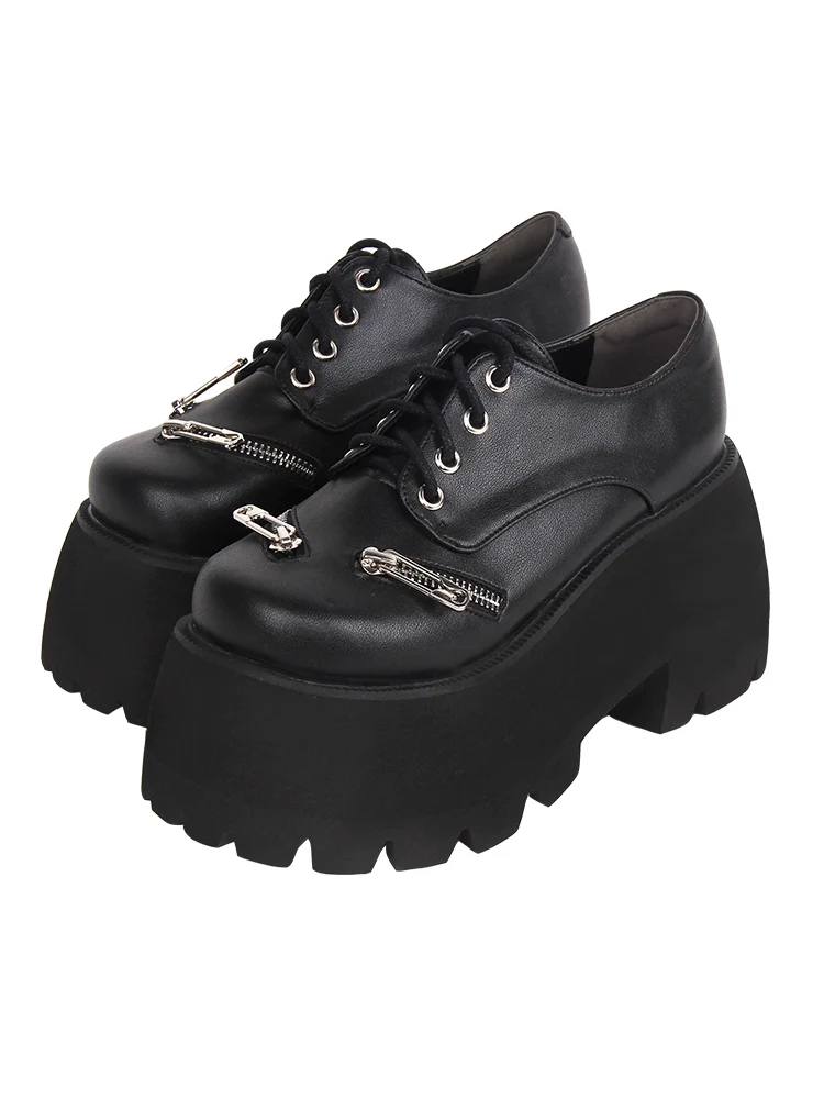 Angelic Imprint - Punk Lolita Round Toe Black Platform Shoes - Image 5