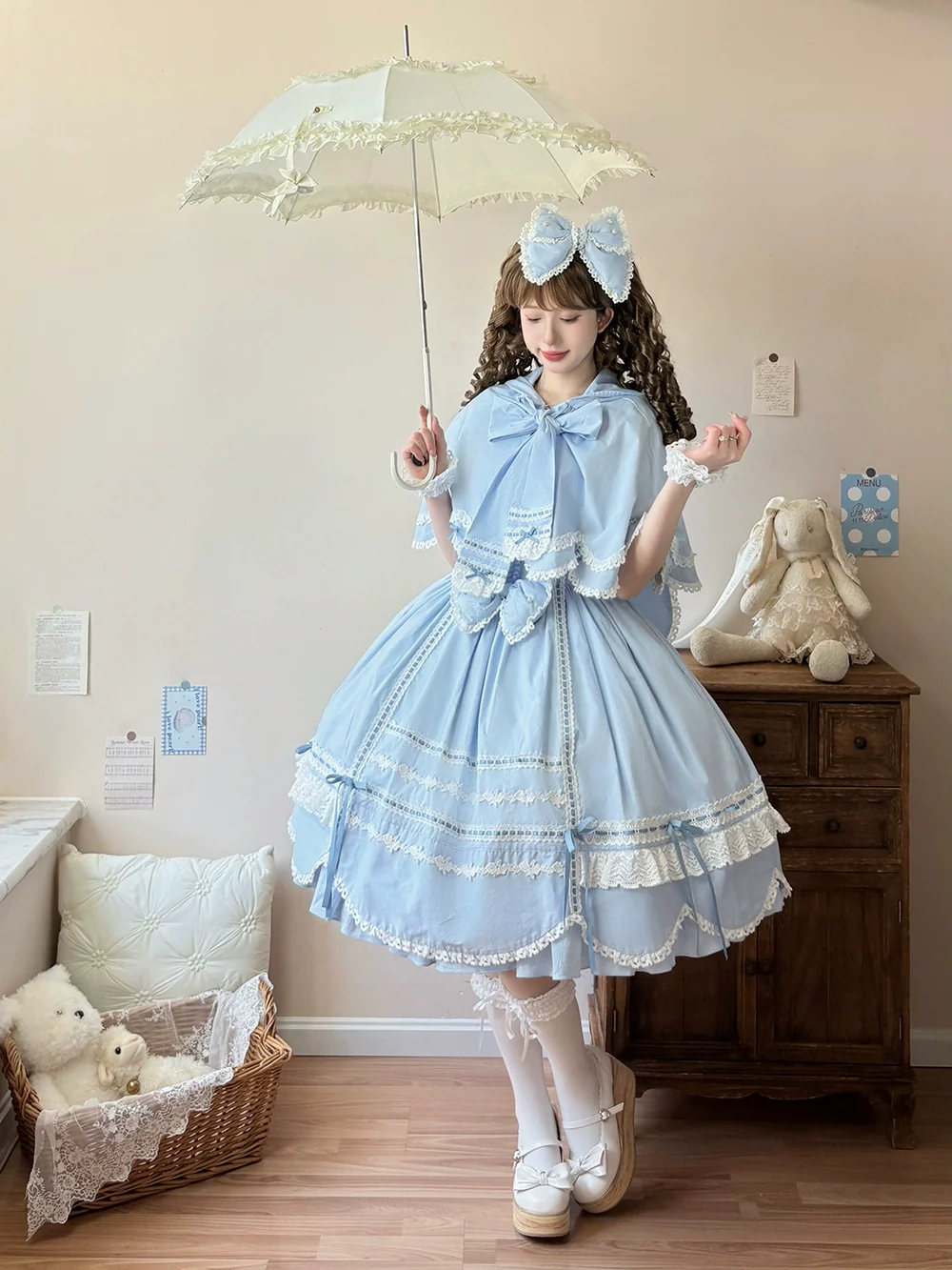 Vintage Petal Rabbit - Pure Cotton Kawaii Lolita Cape With Rabbit Ear Hood - Image 18