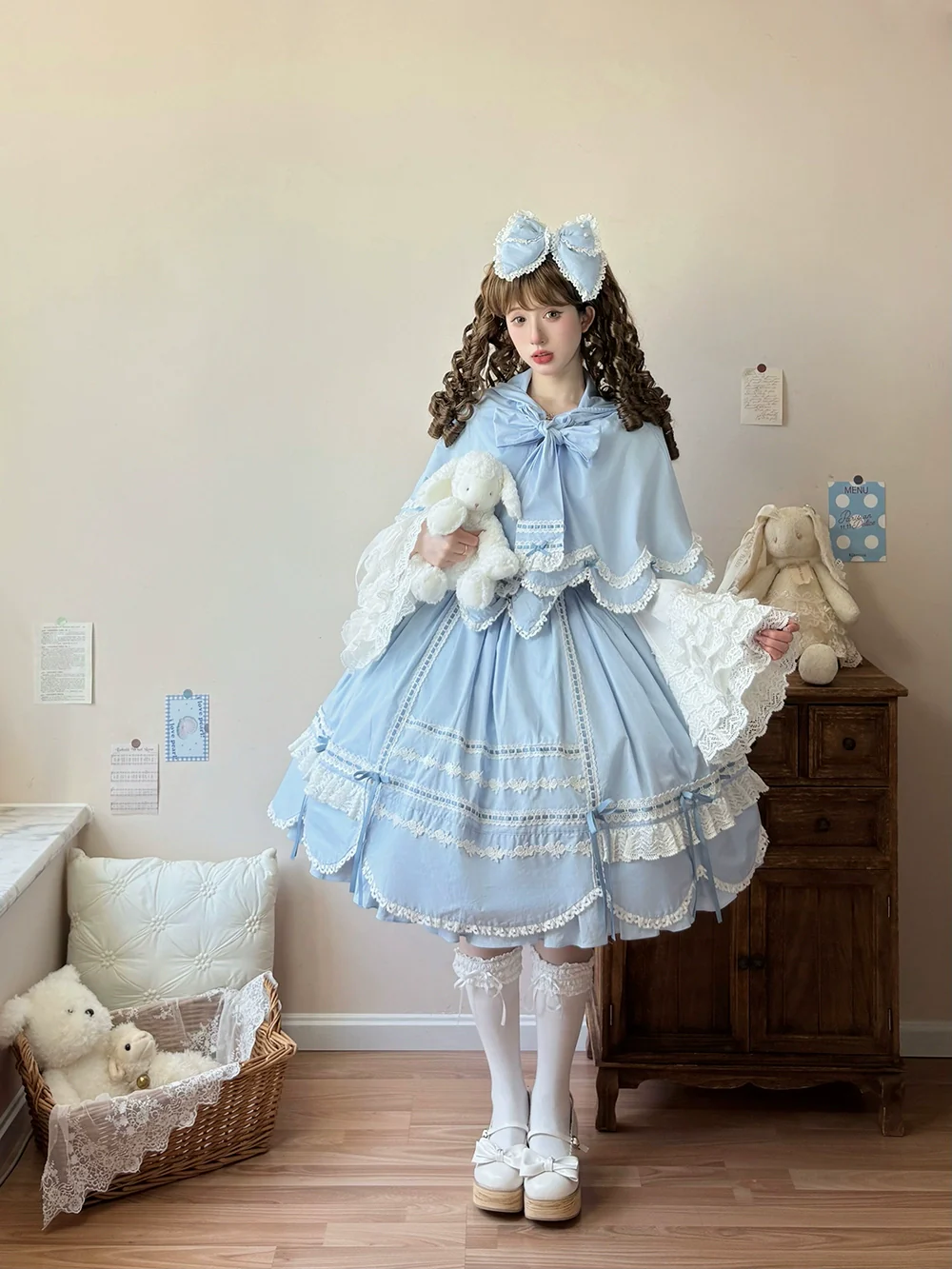 Vintage Petal Rabbit - Pure Cotton Kawaii Lolita Cape With Rabbit Ear Hood - Image 19