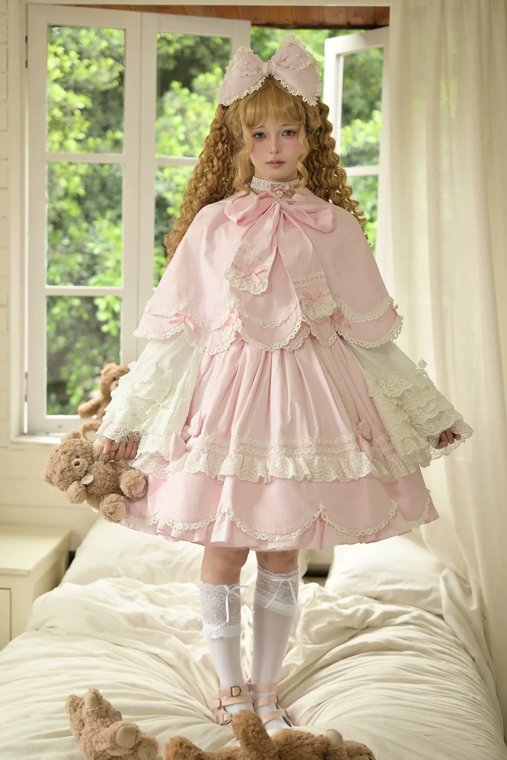 Vintage Petal Rabbit - Pure Cotton Kawaii Lolita Cape With Rabbit Ear Hood - Image 5