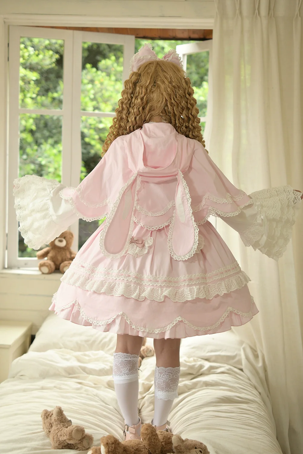 Vintage Petal Rabbit - Pure Cotton Kawaii Lolita Cape With Rabbit Ear Hood - Image 7