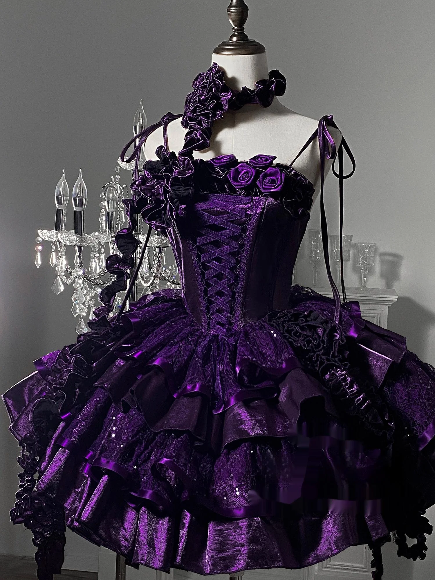 Silent Manor - Purple Gothic Lolita JSK with Built-in Soft Fishbone - Image 3