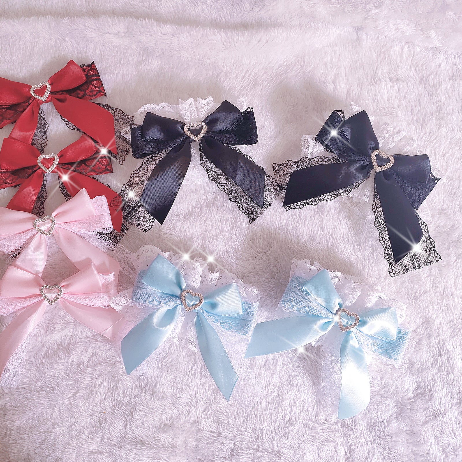 Sweet Lolita Lace Heart Bow Cuffs - Image 3