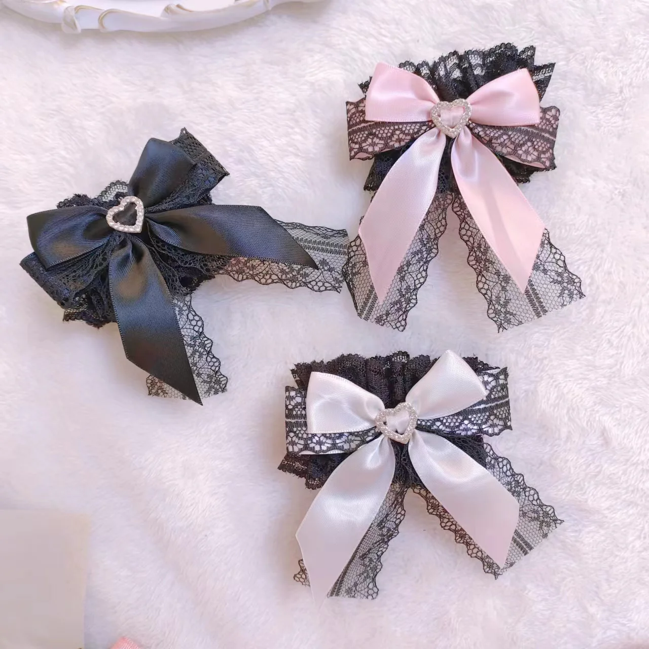 Sweet Lolita Lace Heart Bow Cuffs - Image 4