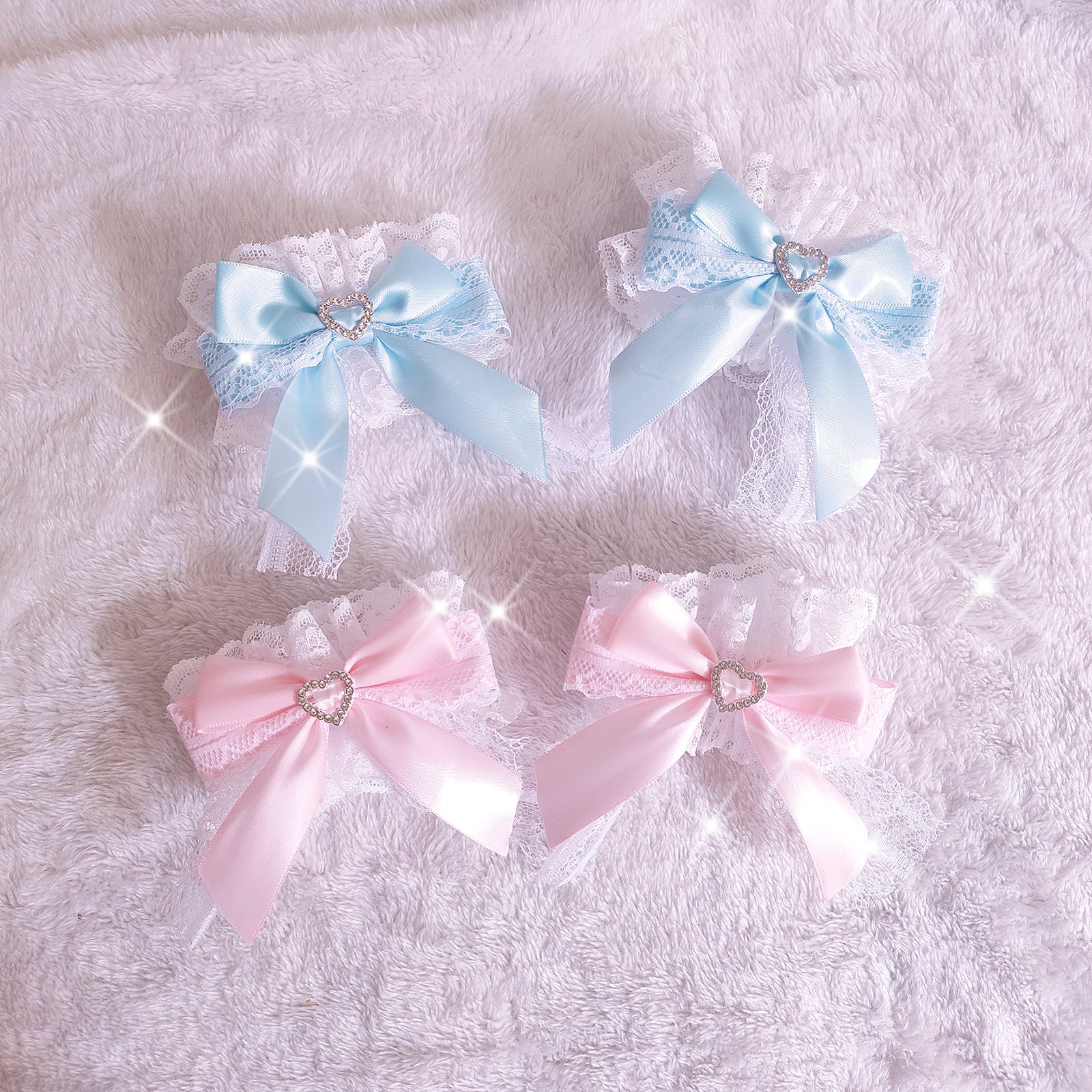 Sweet Lolita Lace Heart Bow Cuffs - Image 6