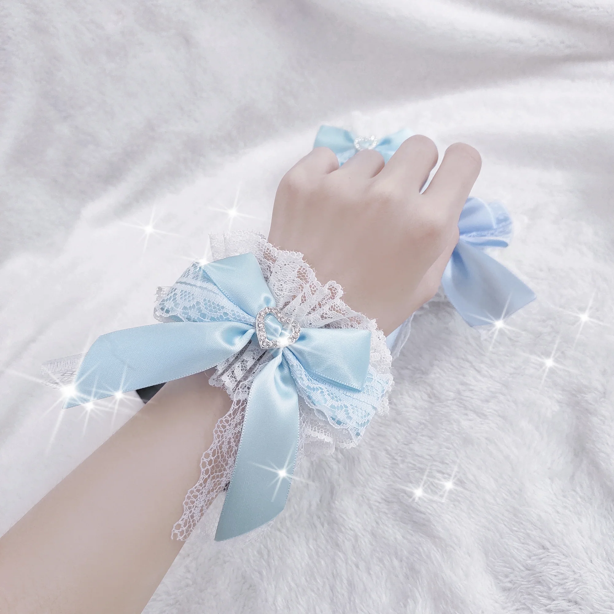 Sweet Lolita Lace Heart Bow Cuffs - Image 8