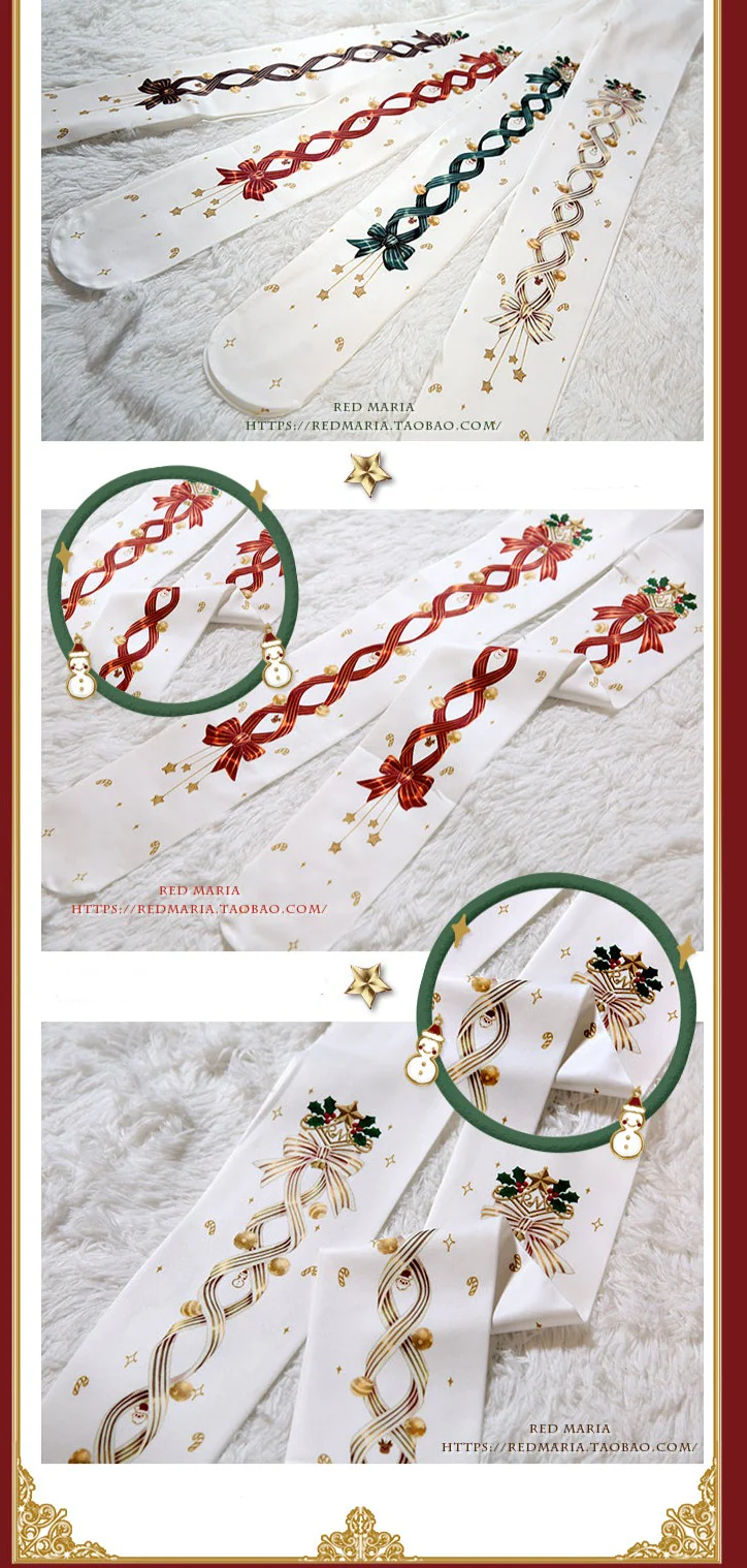 Red Maria - Christmas Bell 120D Velvet Lolita Tights - Image 2