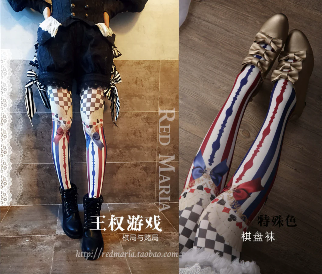 Red Maria - Royalty Game - Chessboard 80D Velvet Lolita Tights - Image 7