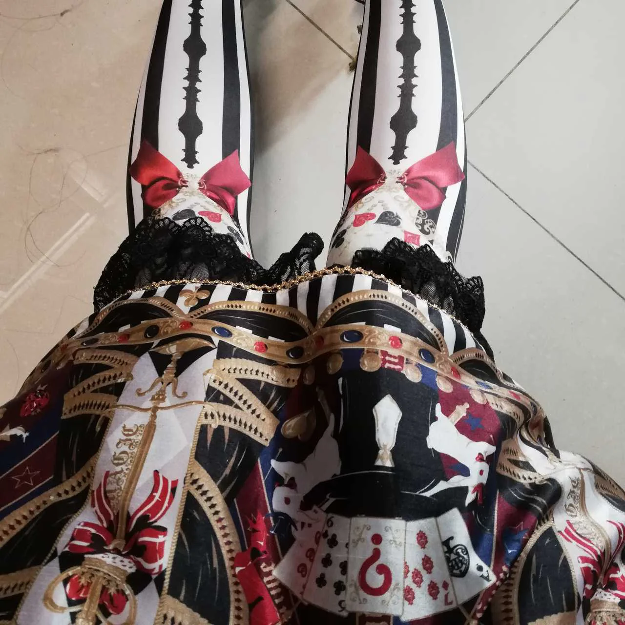 Red Maria - Royalty Game - Chessboard 80D Velvet Lolita Tights - Image 9