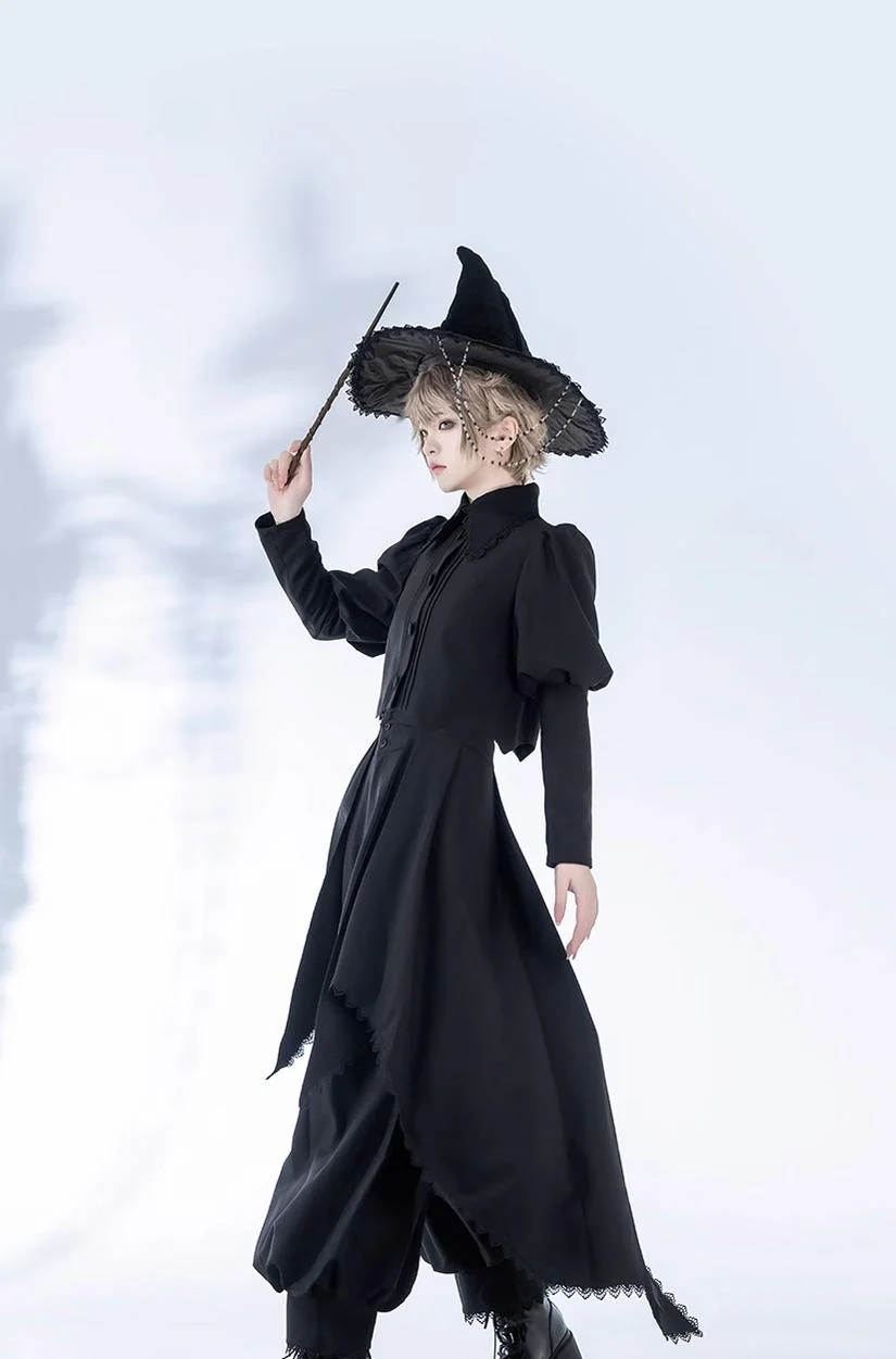 Sorcerer's law - Retro Gothic Lolita Coat Black Ninth Pants