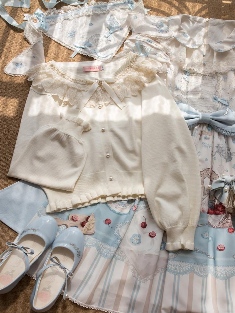 Graceful Dream - Retro Kawaii Lolita Sweater Cardigan, Ruffled Lace Neckline - Image 11