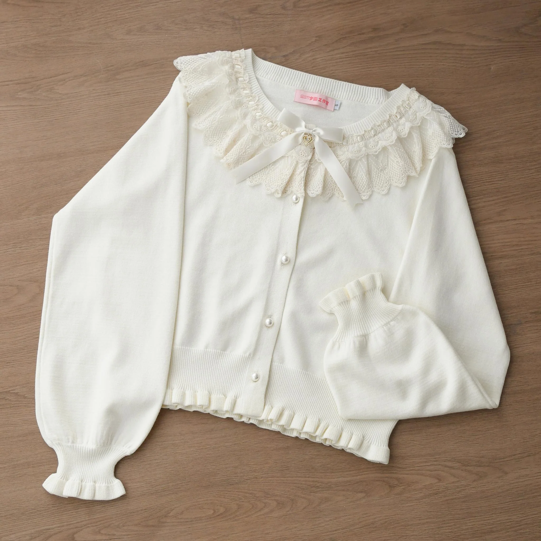 Graceful Dream - Retro Kawaii Lolita Sweater Cardigan, Ruffled Lace Neckline - Image 4