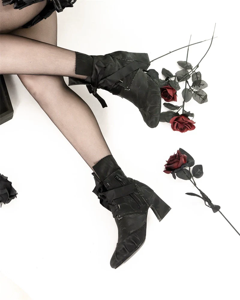 MR.Qiutian - Lady Incognita - Retro Lolita Ankle Boots, Size Zipper - Image 9
