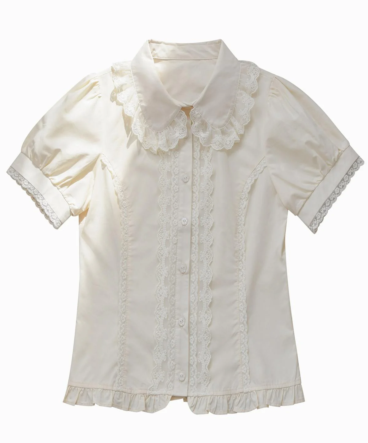 Lily - Cotton Retro Lolita Blouse with Lace Ruffles and Short Sleeve - Image 4