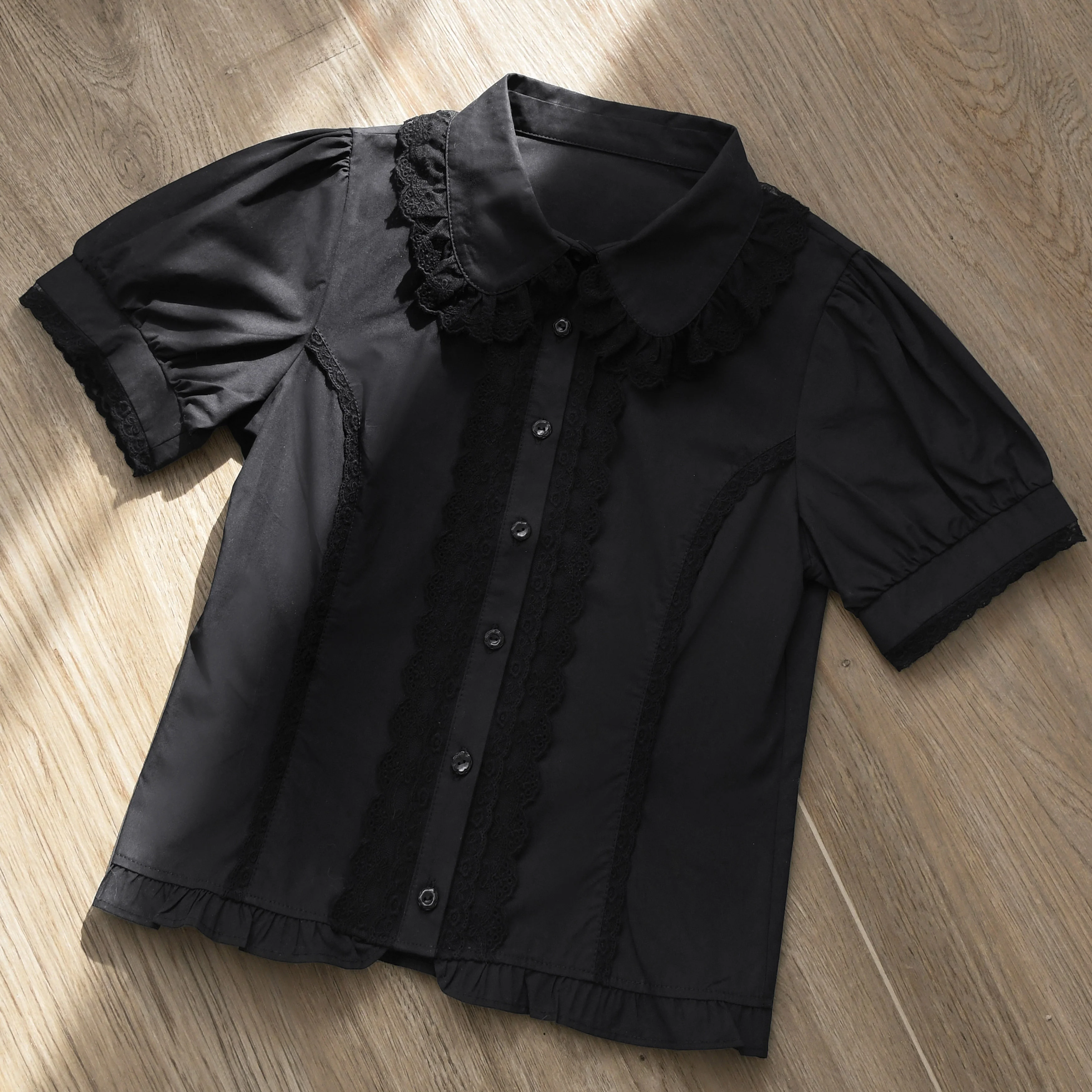Lily - Cotton Retro Lolita Blouse with Lace Ruffles and Short Sleeve - Image 7