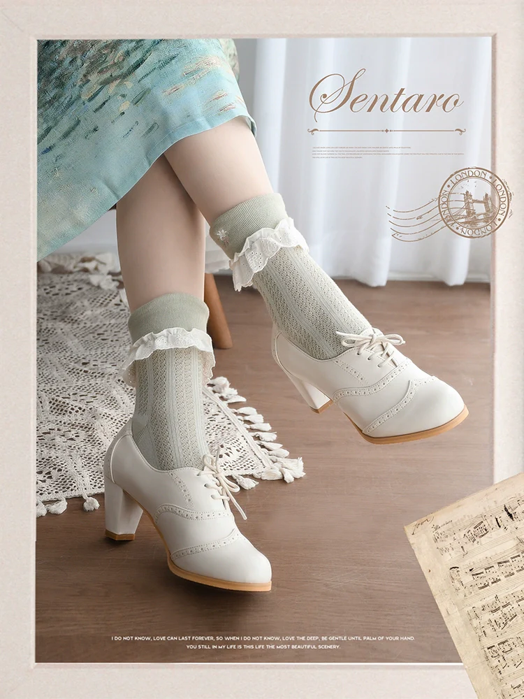 Retro Lolita Heel Shoes Handmade Perforated Strap Leather Shoes - Image 5