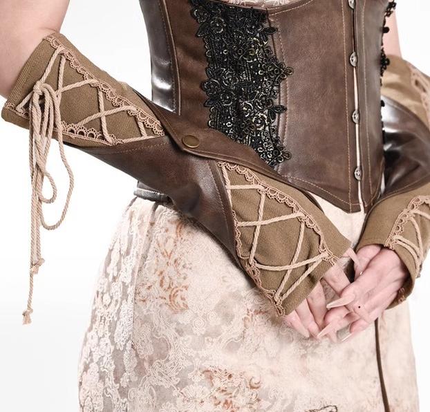 Retro Lolita PU Cuffs Cross Straps Sleeves - Image 3