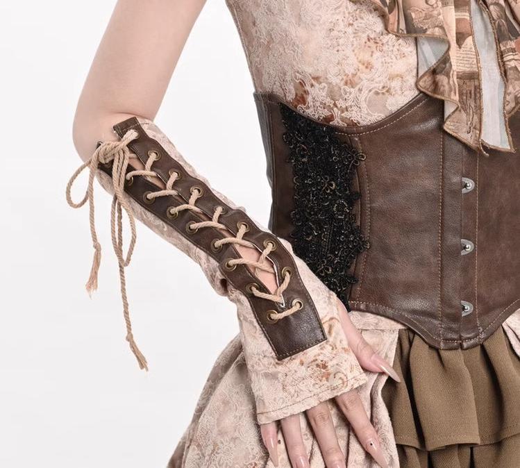Retro Lolita PU Cuffs Cross Straps Sleeves - Image 4