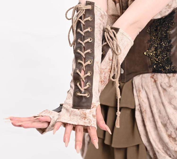 Retro Lolita PU Cuffs Cross Straps Sleeves - Image 6