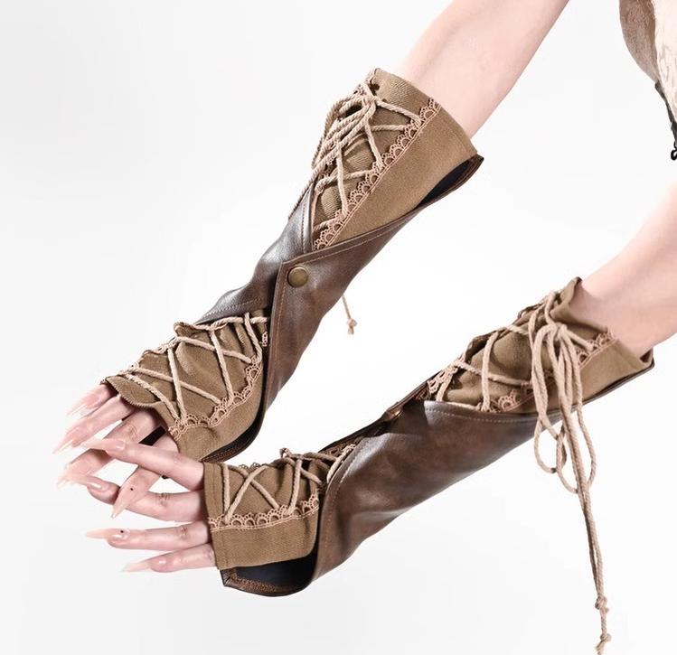 Retro Lolita PU Cuffs Cross Straps Sleeves - Image 8