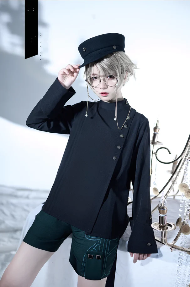 Ruwoxichen - Retro Ouji Lolita Prince Style Black Blouse - Image 9