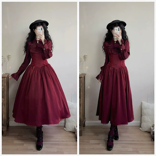 Astris - Reversible Classic Lolita High Waist Fishbone Skirt - Image 9