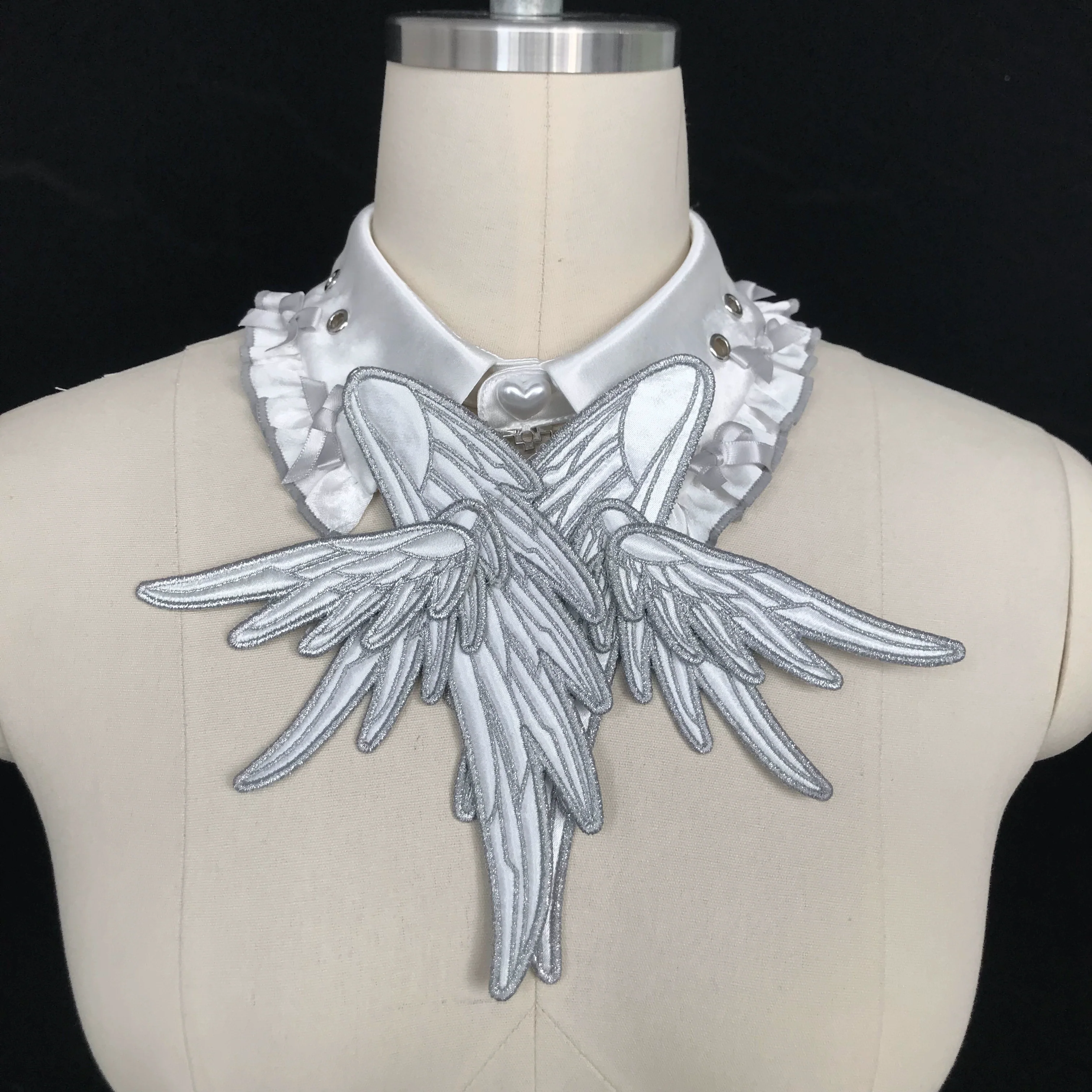 LustrE - Metallic Angel - Silver-white Punk Lolita JSK, Wing and Rhinestone Details - Image 47