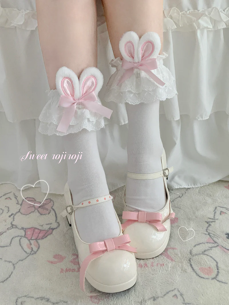 Cotton Lolita Bunny Ear Socks Summer Bow Short Socks - Image 2