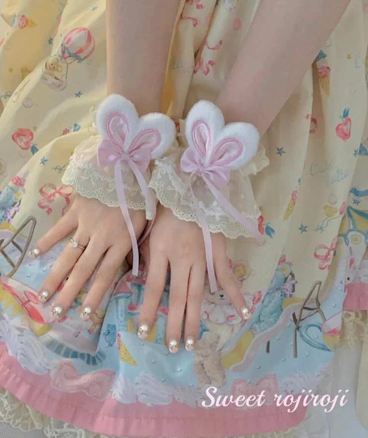 Roji roji - Cute Lolita Bunny Ears Cuffs Lace Summer Butterfly Hand Sleeves - Image 2