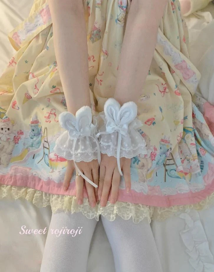 Roji roji - Cute Lolita Bunny Ears Cuffs Lace Summer Butterfly Hand Sleeves - Image 4