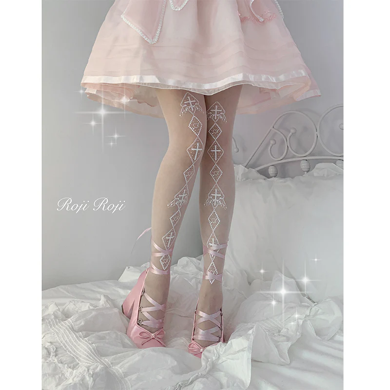 Roji Roji - Sweet Lolita White Print Tights - Image 10