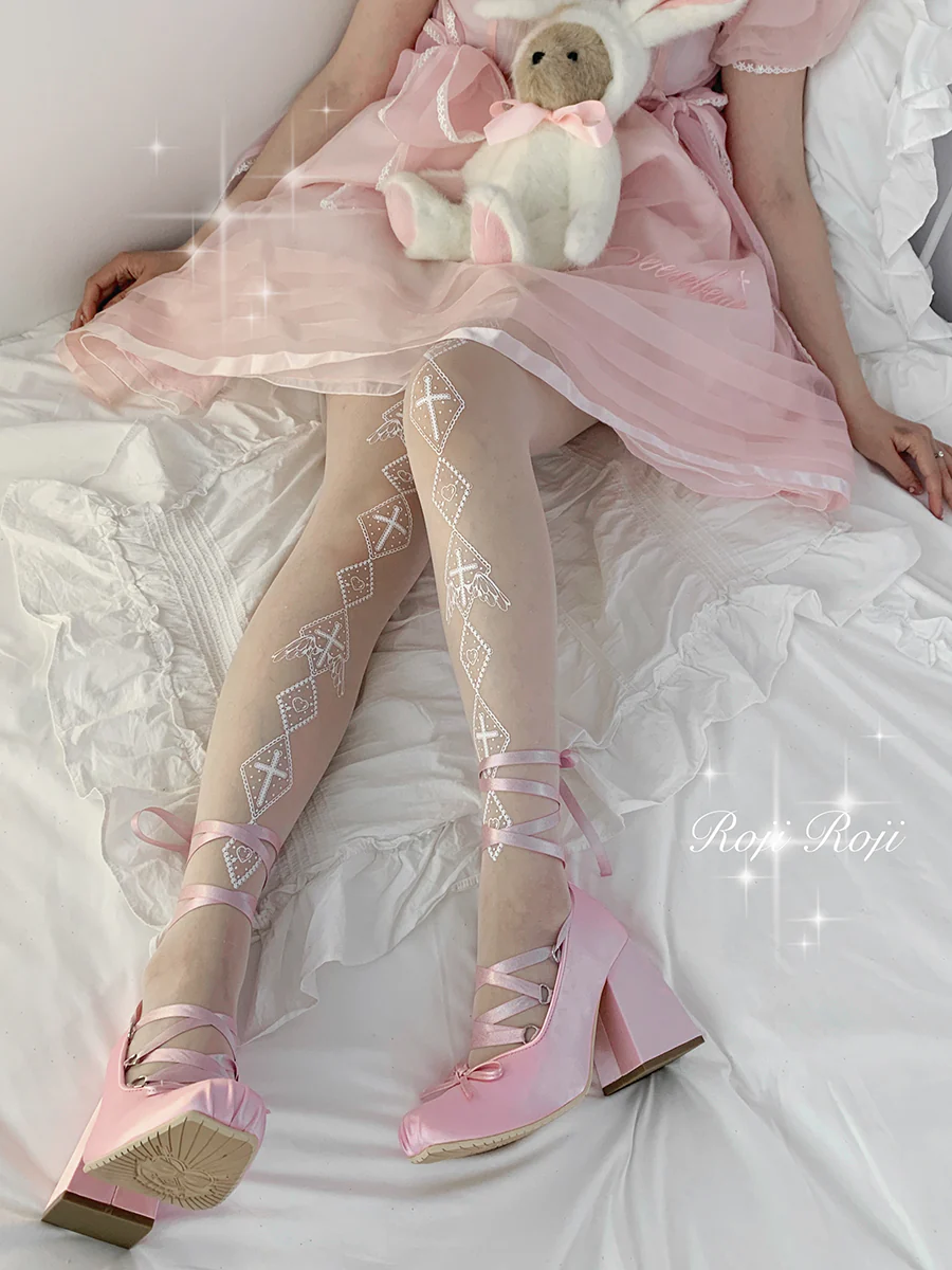 Roji Roji - Sweet Lolita White Print Tights - Image 5