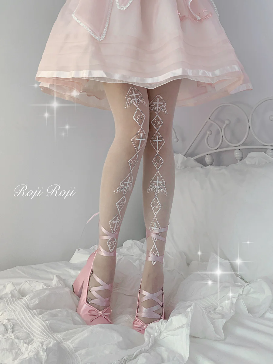 Roji Roji - Sweet Lolita White Print Tights - Image 6