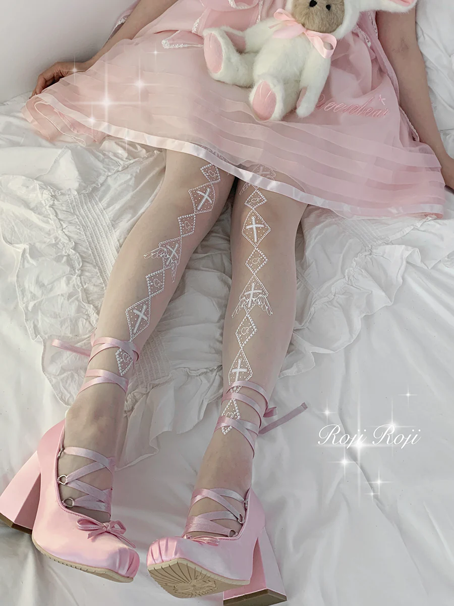 Roji Roji - Sweet Lolita White Print Tights - Image 7