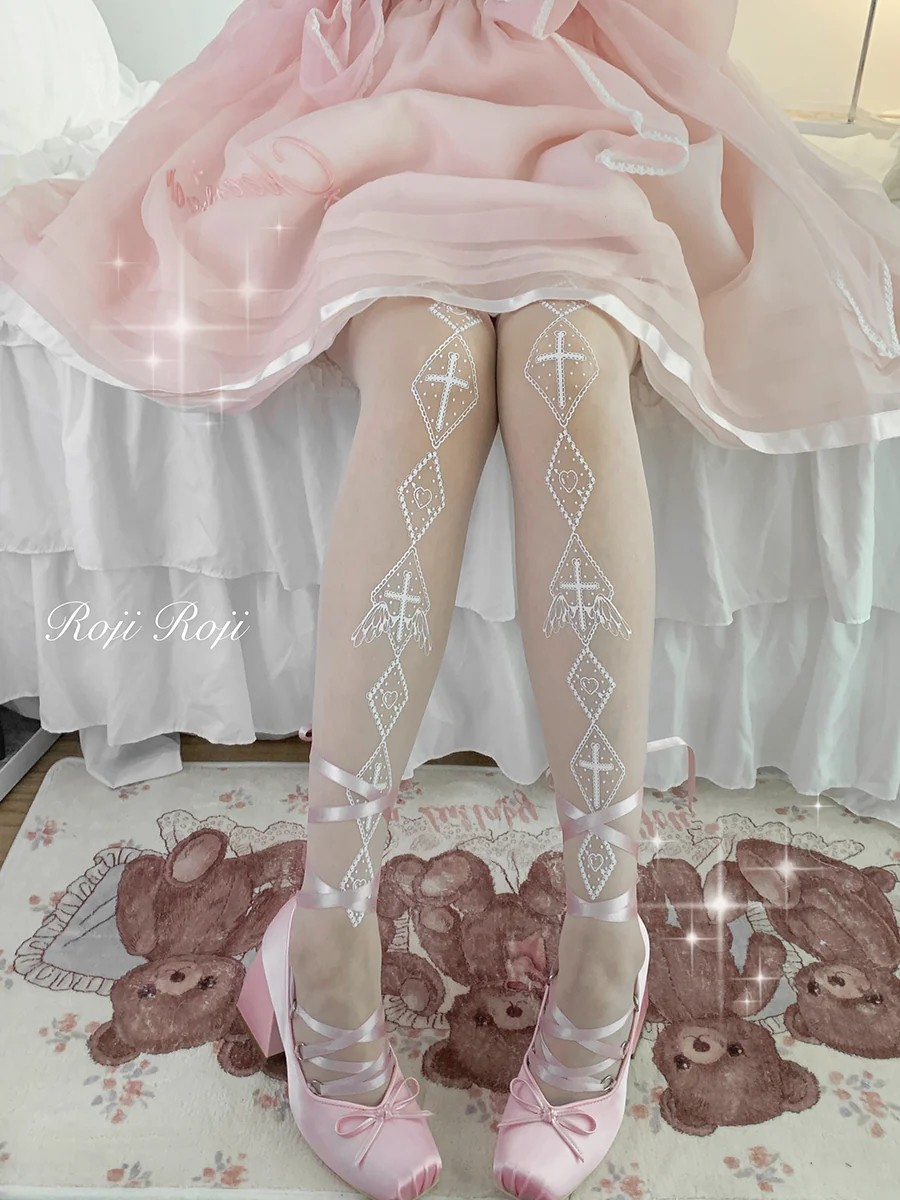 Roji Roji - Sweet Lolita White Print Tights - Image 8