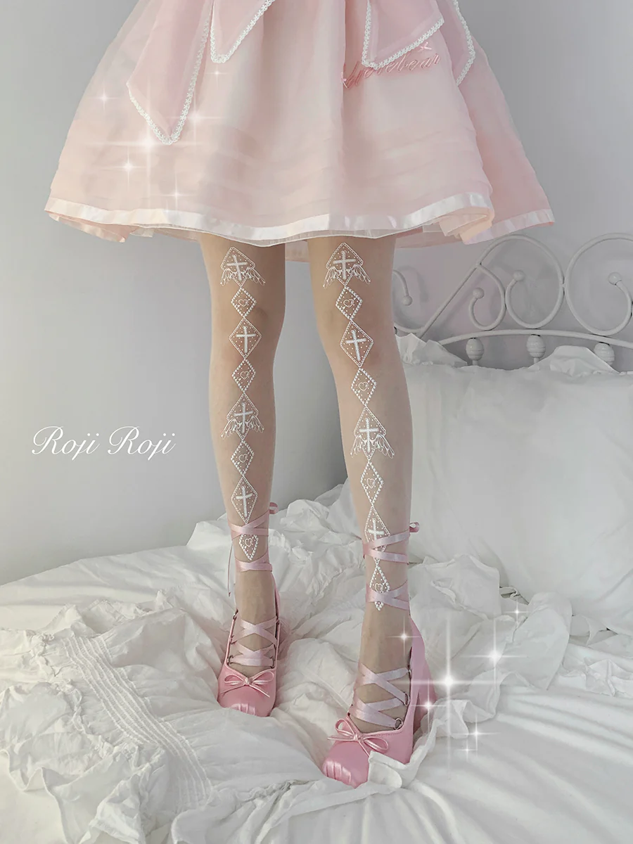 Roji Roji - Sweet Lolita White Print Tights - Image 9