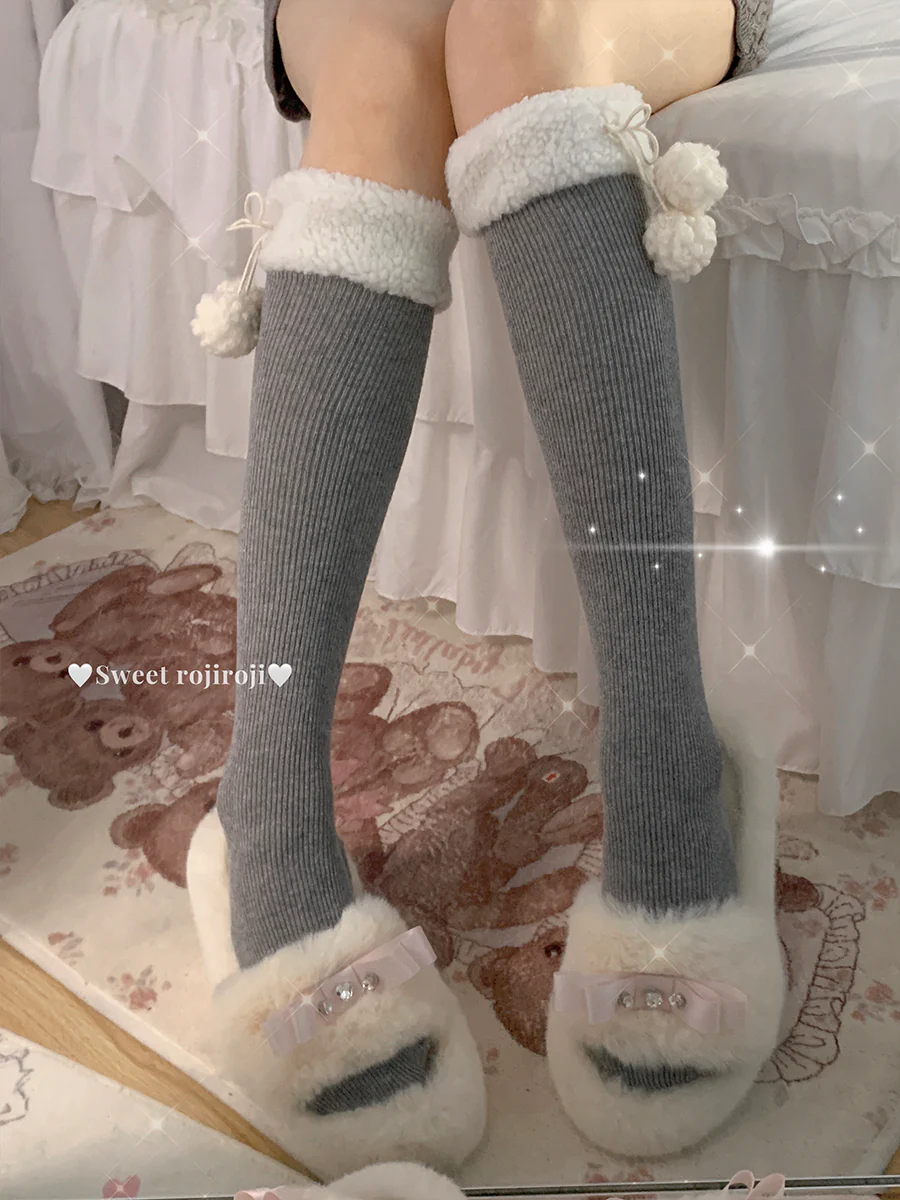 Roji Roji - Winter Fuzzy Ball Lolita Socks Over Knee Thick Socks - Image 10