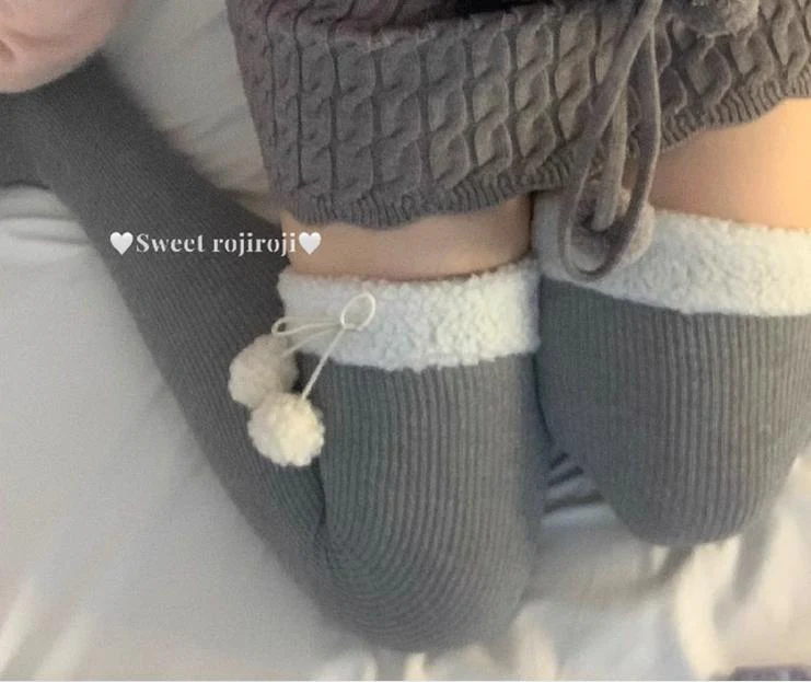 Roji Roji - Winter Fuzzy Ball Lolita Socks Over Knee Thick Socks - Image 11