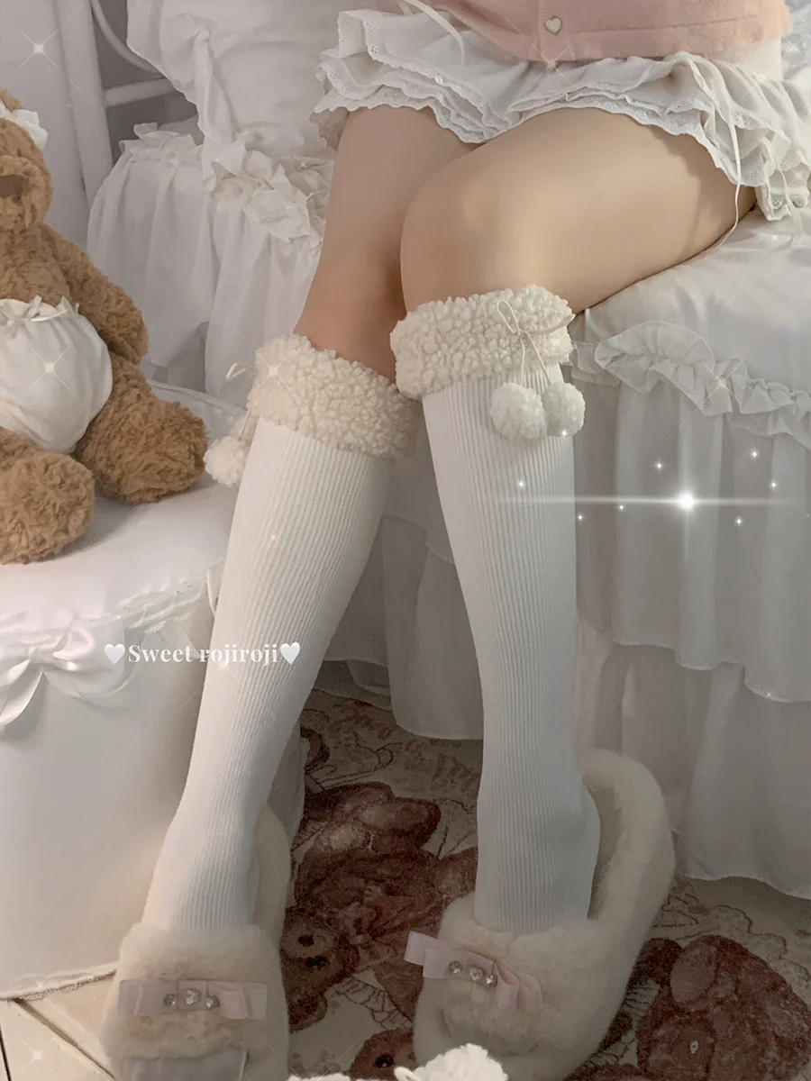 Roji Roji - Winter Fuzzy Ball Lolita Socks Over Knee Thick Socks - Image 17