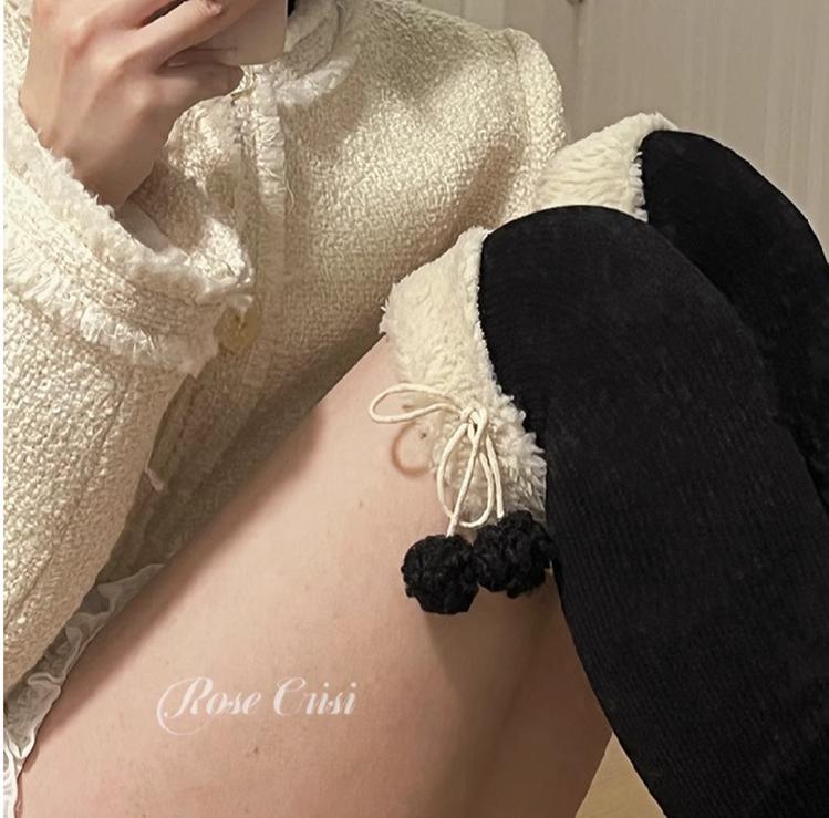 Roji Roji - Winter Fuzzy Ball Lolita Socks Over Knee Thick Socks - Image 6