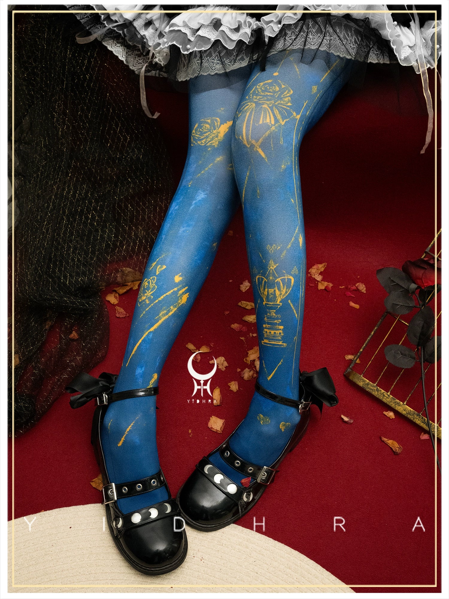 Yidhra - Rose Printed Gothic Lolita Pantyhose - Image 3