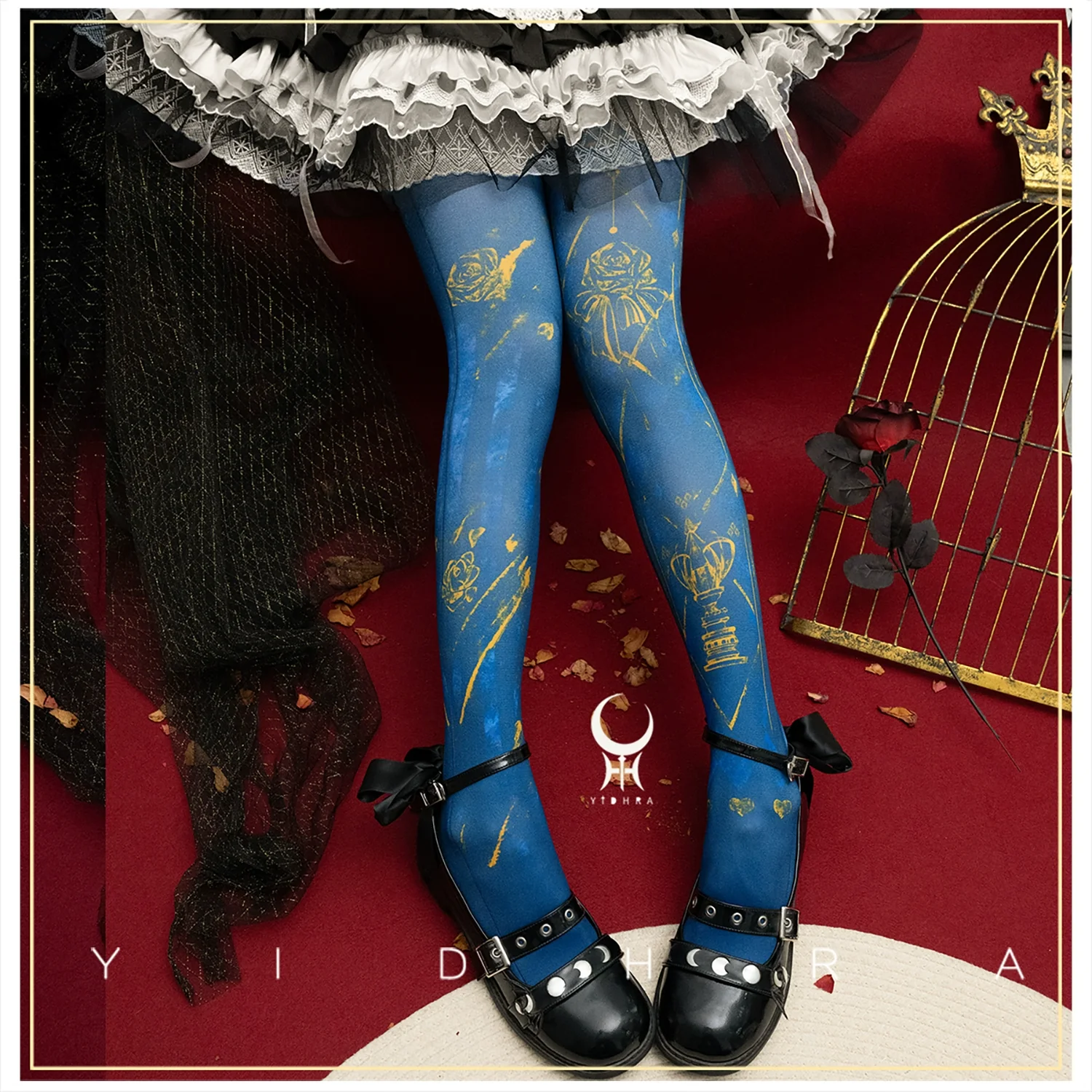 Yidhra - Rose Printed Gothic Lolita Pantyhose - Image 6