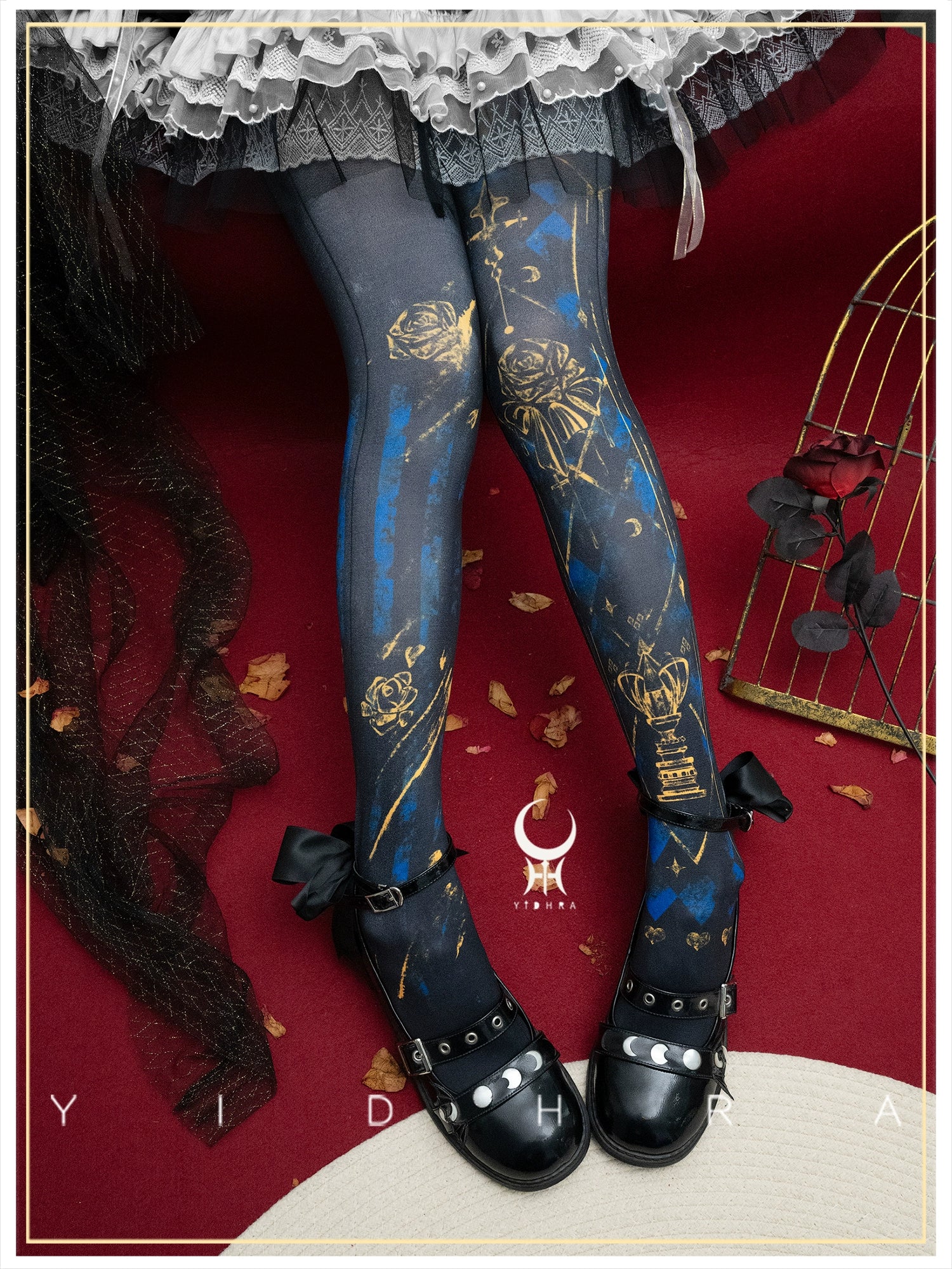 Yidhra - Rose Printed Gothic Lolita Pantyhose - Image 7