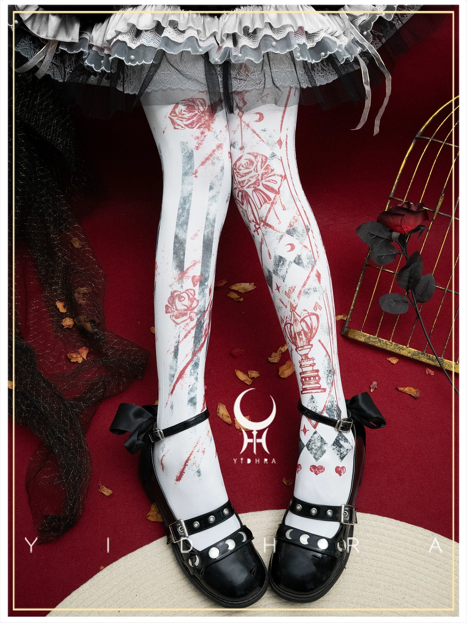 Yidhra - Rose Printed Gothic Lolita Pantyhose - Image 8