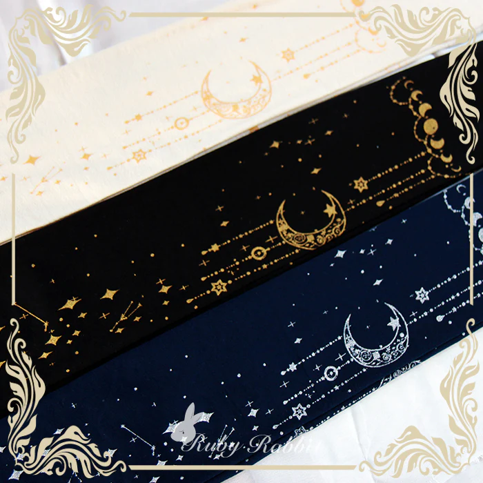 120D Velvet Lolita Tights, Gold Foil Print - Image 4