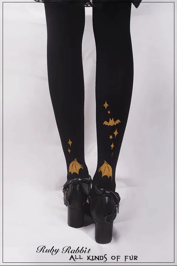 Halloween Gothic Lolita Rabbit and Pumpkin Print Pantyhose - Image 6