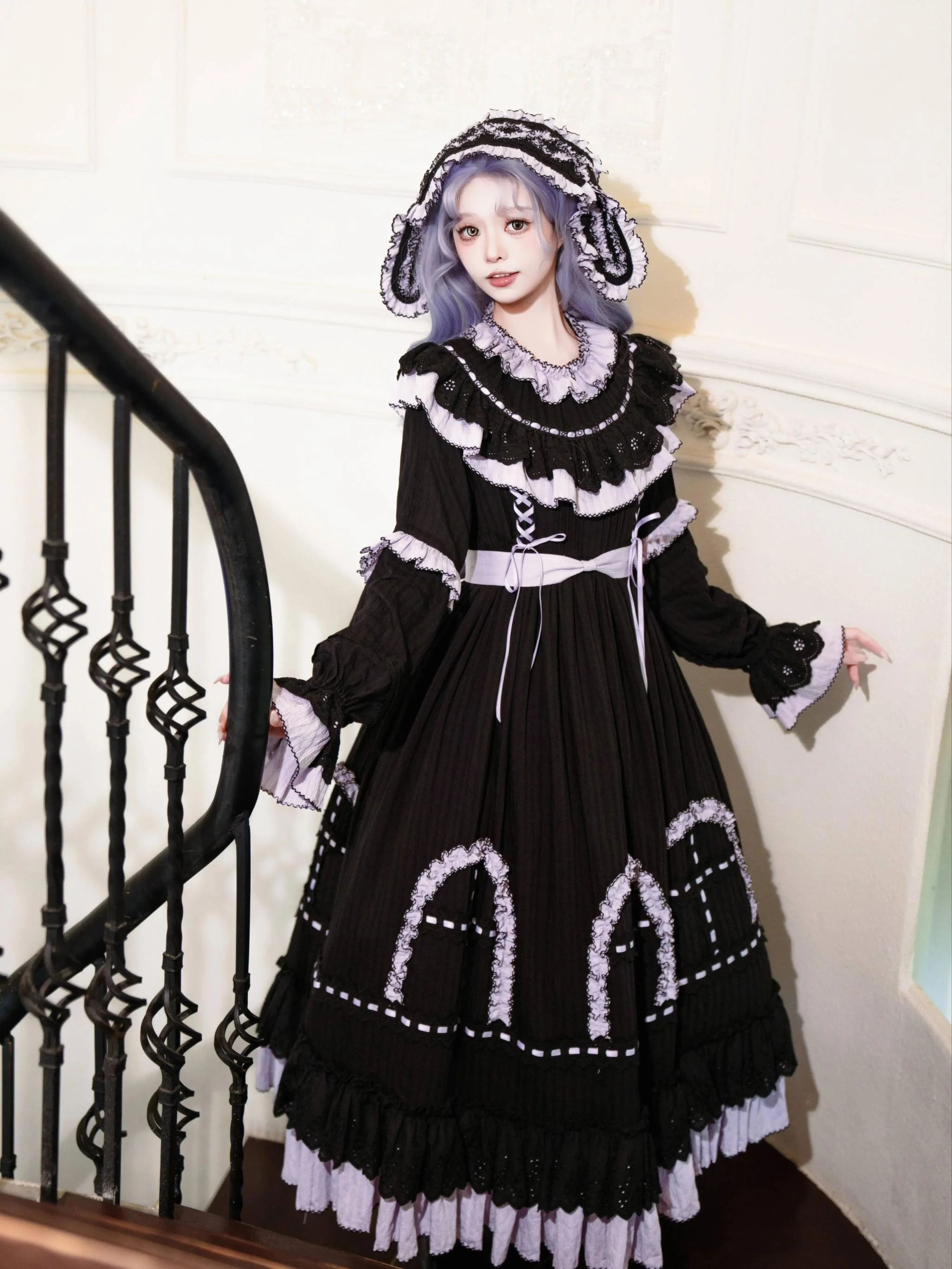 Sanshanjiu - Witch Lilith - Ruffled Collar Gothic Lolita OP, Witch Hat - Image 3