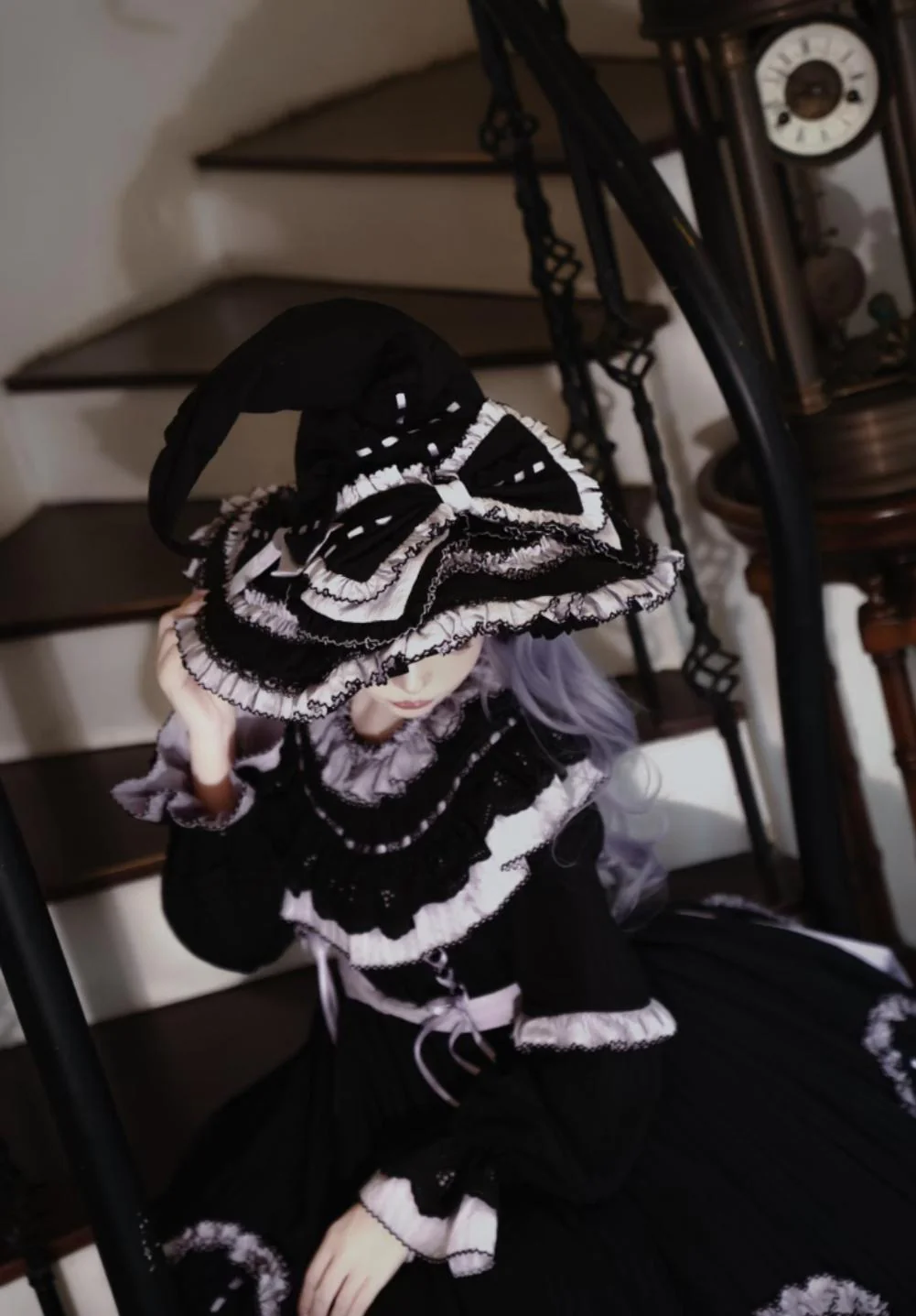 Sanshanjiu - Witch Lilith - Ruffled Collar Gothic Lolita OP, Witch Hat - Image 7